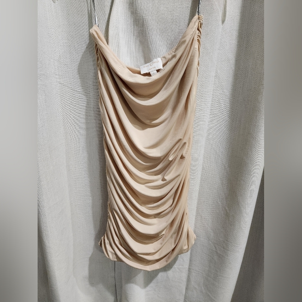 Miss Circle NY Ruched Ivory Cream Strapless Mini Dress L